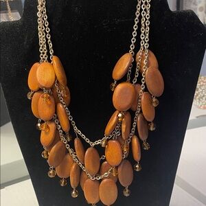 Chic Multi Strand Wooden Bead Necklace with Gold Chain